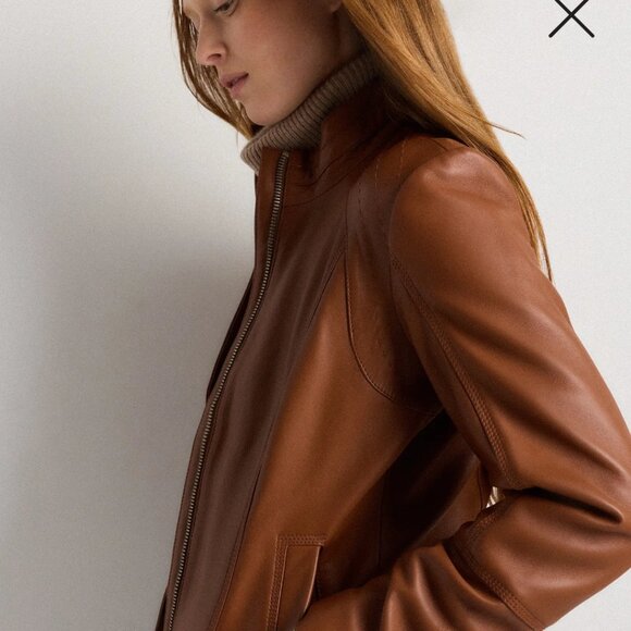 NWT Quince Leather Stand-Collar Jacket Cognac Brown Size Large - Picture 8 of 15